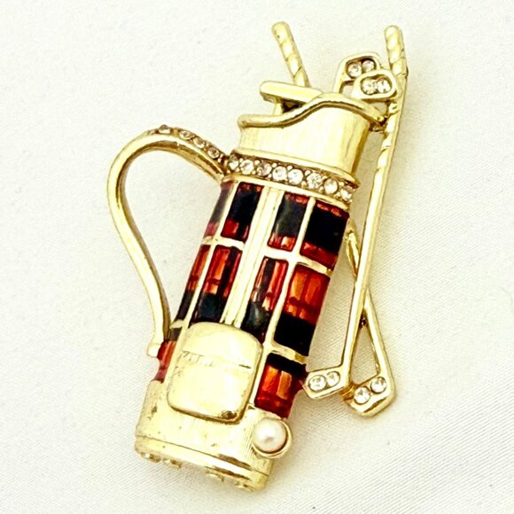 Vintage Danecraft Plaid Golf Club Bag w/Clubs Brooch - Picture 2 of 5